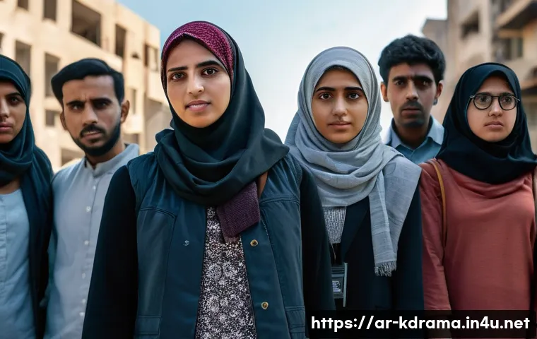 드라마  지금 우리 학교는  좀비물의 차별화 - A diverse group of young Arabic students and teachers, dressed modestly and in casual clothing with ...
